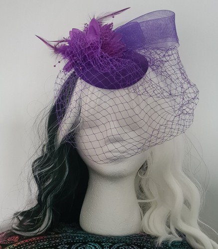 Purple veil fascinator hat - purple,