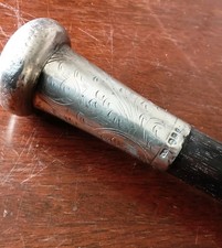 Sterling Silver Topped Black Ebonised Walking Cane Swagger Stick 1921 Hallmarked