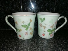 Wedgwood Wild Strawberry Green Design Mugs x 2.