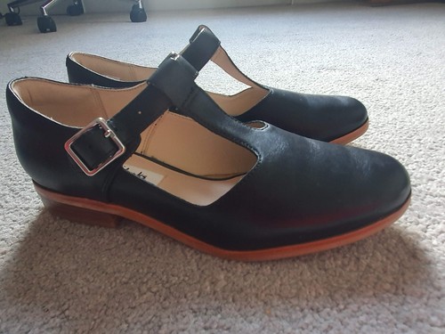 Clarks black leather bar - leather, t-bar