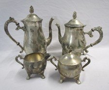 Antique Tea Coffee Pot Set with Creamer Sugar Bowl Floral Design