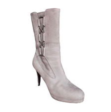 Alberto Zago Ladies Taupe Leather High Heels Mid-Calf Boots Size EU 37 UK 4