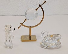 Vintage Lot of 3 Swarovski Crystal  Sculptures Figurines Signed Dog and Swan N1