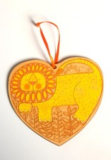 Wooden Christmas Tree Decoration Ornament Lion Heart Hand Painted Etched 
