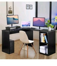Black L Shaped Computer Corner Desk & Monitor Stand, Home, Office, Gaming Desk