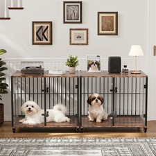 XXL Heavy Duty Clear Dog Crate Furniture Indoor Modern Dog Kennel Movable Wheels