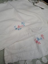 Vintage white Pillow cases,  80 years embroidered with mam & dad on,pretty, VVGC