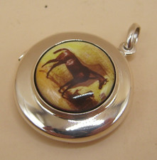 A Solid Silver 925 Enamel Fob Locket Pendant For Albert Chain With Horse Scene