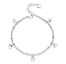 Beautiful Heart Linked Charm Bracelet 925 Sterling Silver Women Girls Jewellery