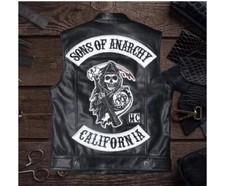 Men's Sons of Anarchy Biker Vest SOA Motorcycle Club Genuine Real Leather Vest