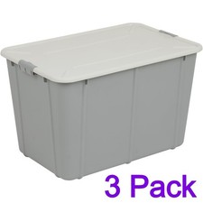 3 Pack 60 L Storage Box Large Light Grey w/ Click Lid Stackable Crate 59x39x37cm