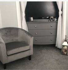 chest of drawers set with bedside table, grey from Argos, used in good condition