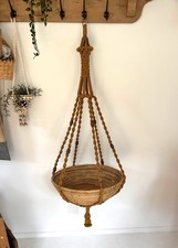 Huge Vintage 60s/70s Bamboo Hanging Basket With Macrame Plant Holder Boho Decor 