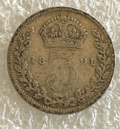 1891 silver three pence 13 - three,