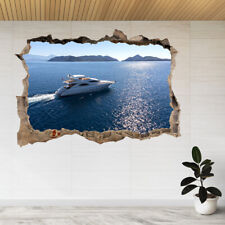 Luxury Yacht Aerial View 3d Smashed View Wall Sticker Poster Decal A849