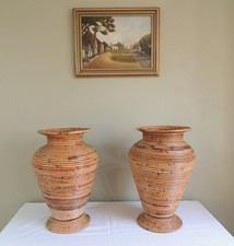 Fabulous Pair of Vintage Pencil Reed Bamboo Floor Vases