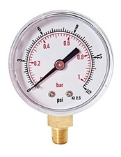 Low Pressure Gauge 50mm 0/15 PSI & 0/1 Bar 1/8 BSPT Bottom Acc. 2.5%