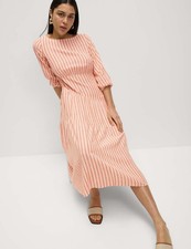 Marks & Spencer Womens Orange Linen Midi Blouson Striped Women Dress - M&S