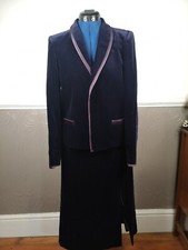 Vintage Feminella Ladies Blue Velvet Jacket & Skirt Boho Sixties Prop Stylish 