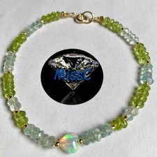 9CT GOLD PERIDOT AQUAMARINE AND FIRE OPAL HEART BRACELET MADE IN UK, STAMPED 375