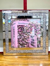 Crushed Diamond Phone Booth Picture Pink Liquid Art 3D Wall Hung 50x50 cm
