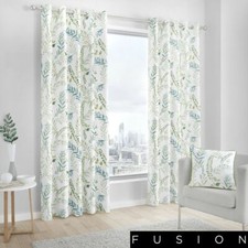 Fusion Fernworthy 100% Cotton Floral Leaf Eyelet Fully Lined Curtains Pair Green