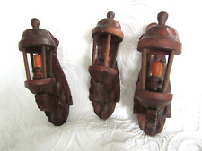 3 x Vintage 1970s Wooden Wall candle sconce/sconces