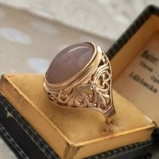 Vintage Soviet Russian 583 14K ROSE GOLD RING Chalcedony Stone Size 8.5 USSR