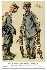World War 1 Satire Propaganda Postcard - The Hun,  Killing Red Cross Dogs.