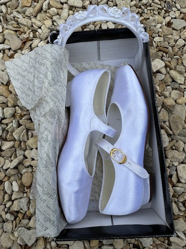 Girls white satin mary - satin, jane