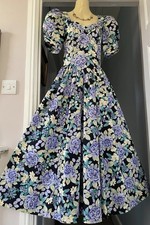 Vtg 80s Laura Ashley Floral Cotton Tea Dress Cottagecore Puff Sleeves Fits UK 8