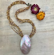 Marks And Spencer M&S Vintage Y2K Multi Strand Mother Of Pearl Pendent Necklace