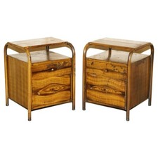 PAIR OF ANTIQUE ART DECO CIRCA 1920 METAL MEDICAL BEDSIDE TABLES HAND PAINTED