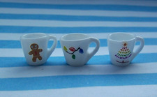 DOLLS HOUSE, MUGS, 12TH, CHRISTMAS, WHITE, 3D, GINGERBREAD MAN, TREE, LIGHTS, C