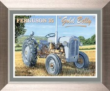 FERGUSON 35 GOLD BELLY WEE GREY FERGIE TRACTOR  PICTURE PEWTER /SILVER FRAME 656