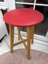 Tall STOOL Seat Wooden With Red Top -H 64 X Top 40cm