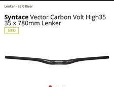 Syntace Vector Carbon Handlebars 760mm 8 Degrees High, 10mm, 31.8 Clamp