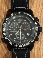 Timex T42351 Expedition Chronograph Black Dial Black Leather Strap