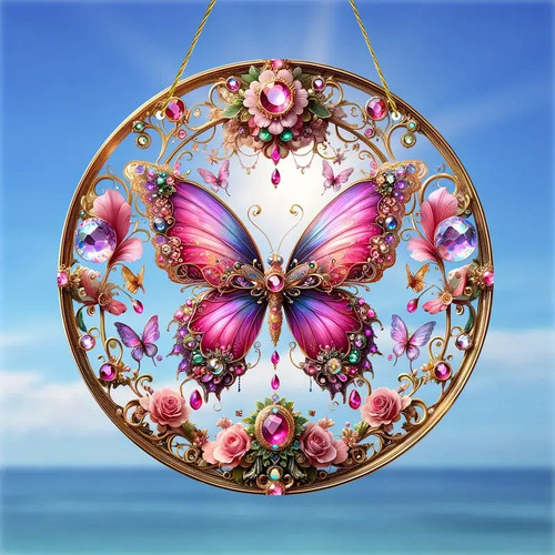 Pink butterfly crystal floral - butterfly,