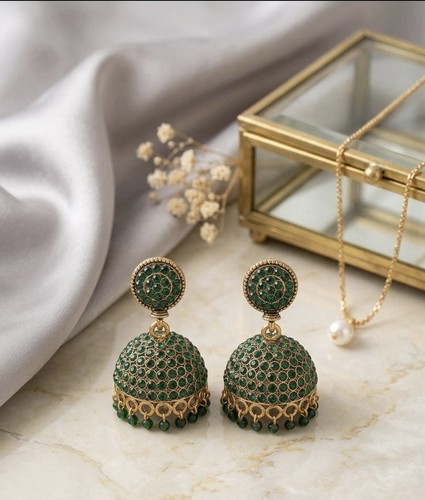 Gold emerald green - gold/emerald, jhumka