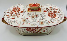 Antique Ridgways Persia Earthenware Serving Tureen & Lid 1880-1885 Orange Floral