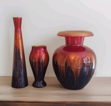 Large Decorative Glass Vase Set Bundle of 3 Home Decor Red Blue Orange Colours