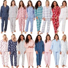 100% Brushed Cotton Pyjamas Ladies Winceyette Pyjama Set Size 8-26