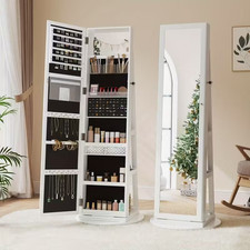 360° Swivel Jewellery Cabinet Mirror 3 in 1 Lockable Jewellery Organisers Armoir