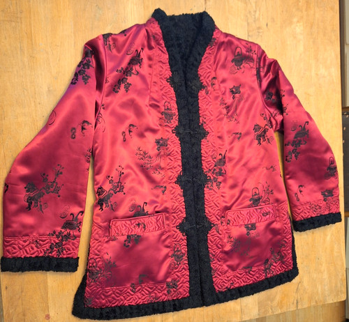 Vtg red satin embroidered - vtg,