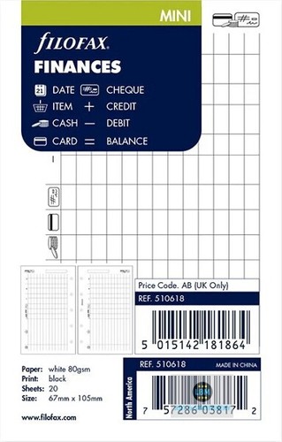 Filofax mini size finances - size,