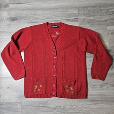 Vintage Tulchan V-neck Cardigan Women's Size Medium Red Embroidered Great Cndt