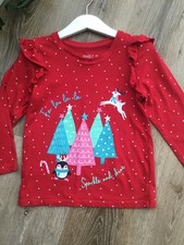 Girls Red Christmas Festive Long Sleeve Frill Ruffle Top Age 4-5 Years Matalan