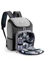 4 Person Picnic Backpack – Grey Picnic Rucksack - Weatherproof Bag - VonShef