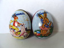 Vintage EASTER Rabbit EGG 2 SMALL Enamel TIN by Manner Austria 5.5 cm 2" high